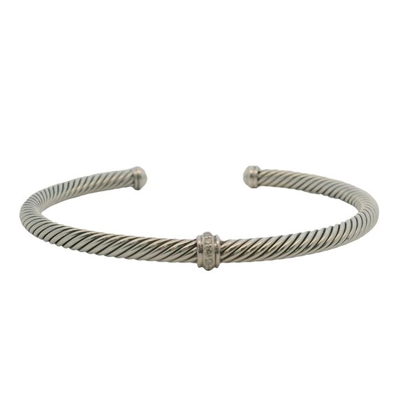 David Yurman 925 Sterling Silver Cable Flex Station Bracelet Diamonds Size M 6.5 - Picture 4 of 7